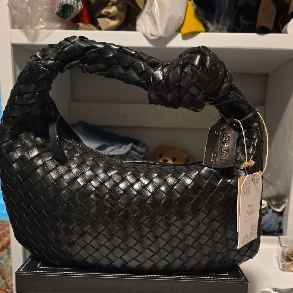 Elegant Black Woven Handbag